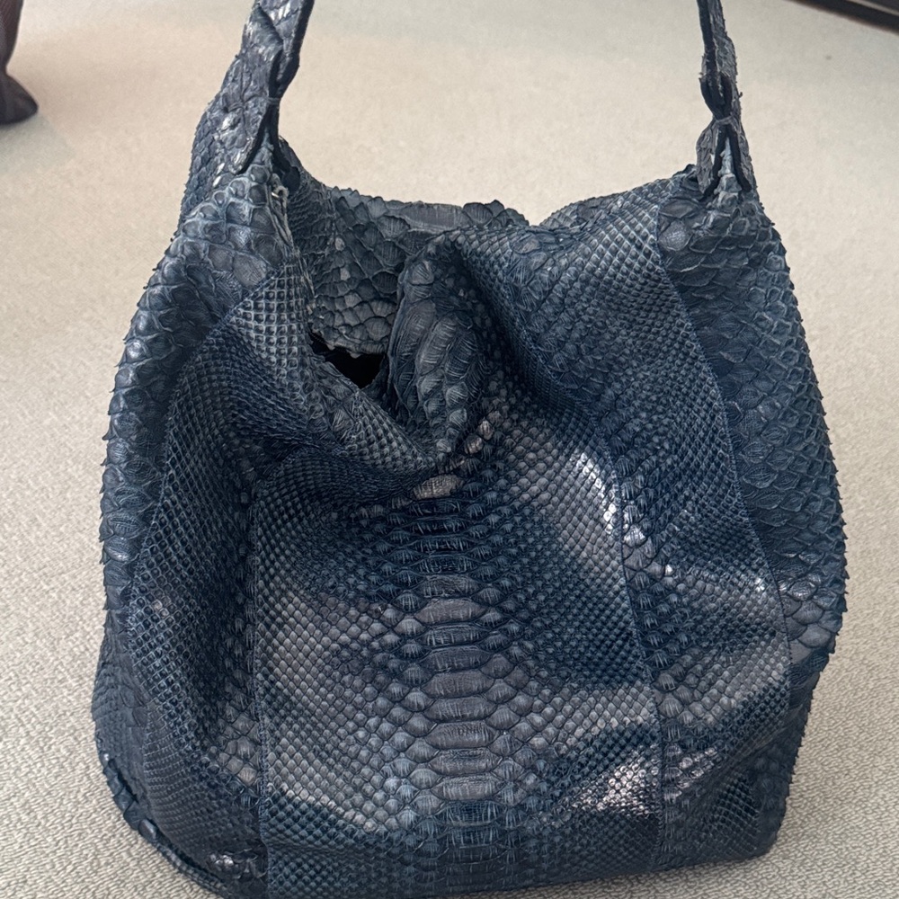 Carlos Falchi Blue Snakeskin Shoulder Bag
